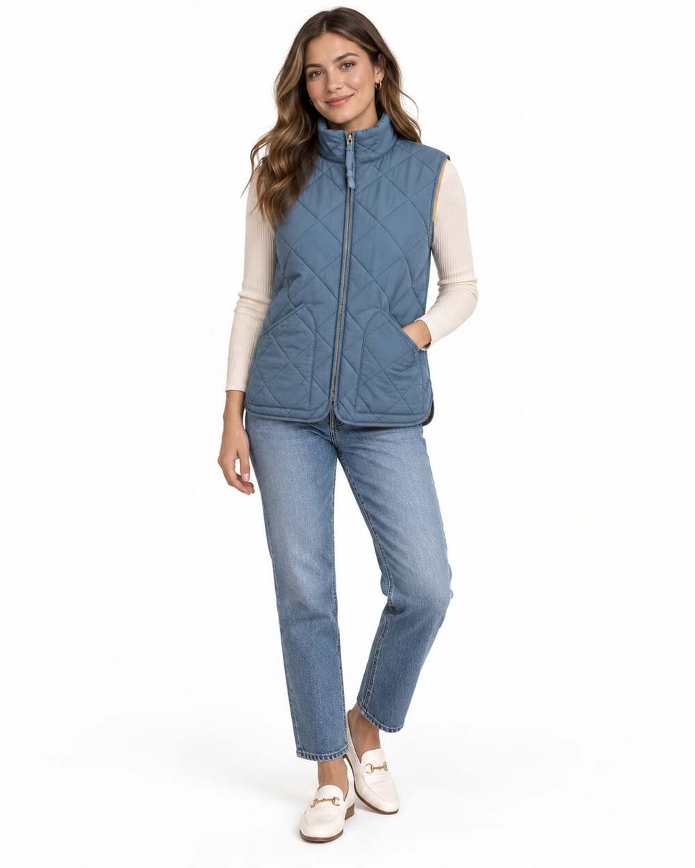 J.Crew Authentic Outerwear Muted Blue Quilted Vest 100% Cotton Lining (Size L)